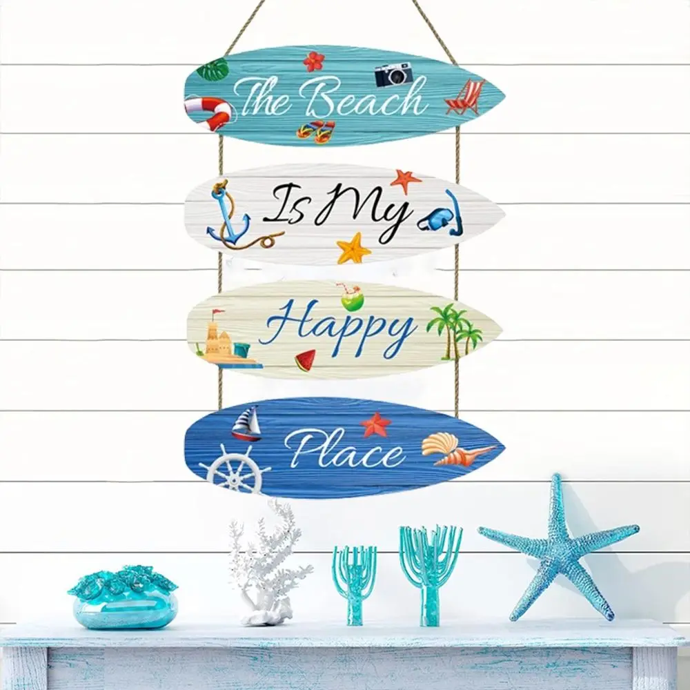 

Ocean Theme Summer Ocean Wall Decoration Wall Art Funny Sailing Surfboard Pendant Hanging Wooden Beach Sign Kids Room Decor