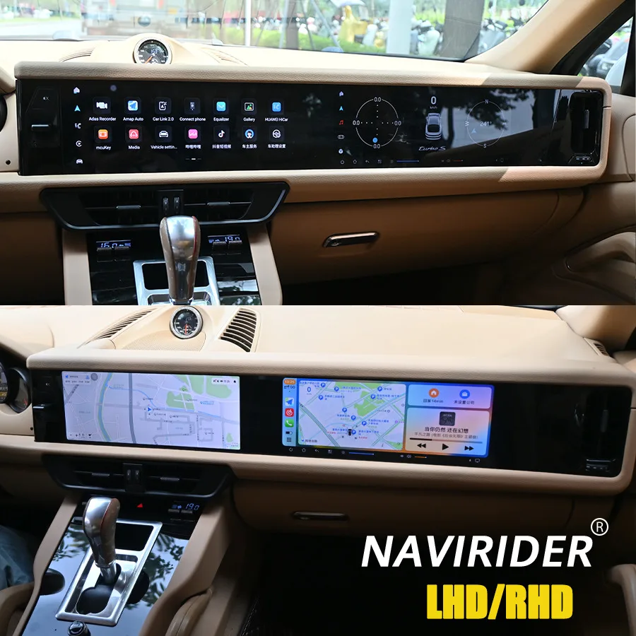 

RHD для Porsche Cayenne 2010-2016, обновленный интерактивный мультимедийный видеоплеер, 12,3 + 12,3 дюйма, двойной экран, Android15, Carplay HU