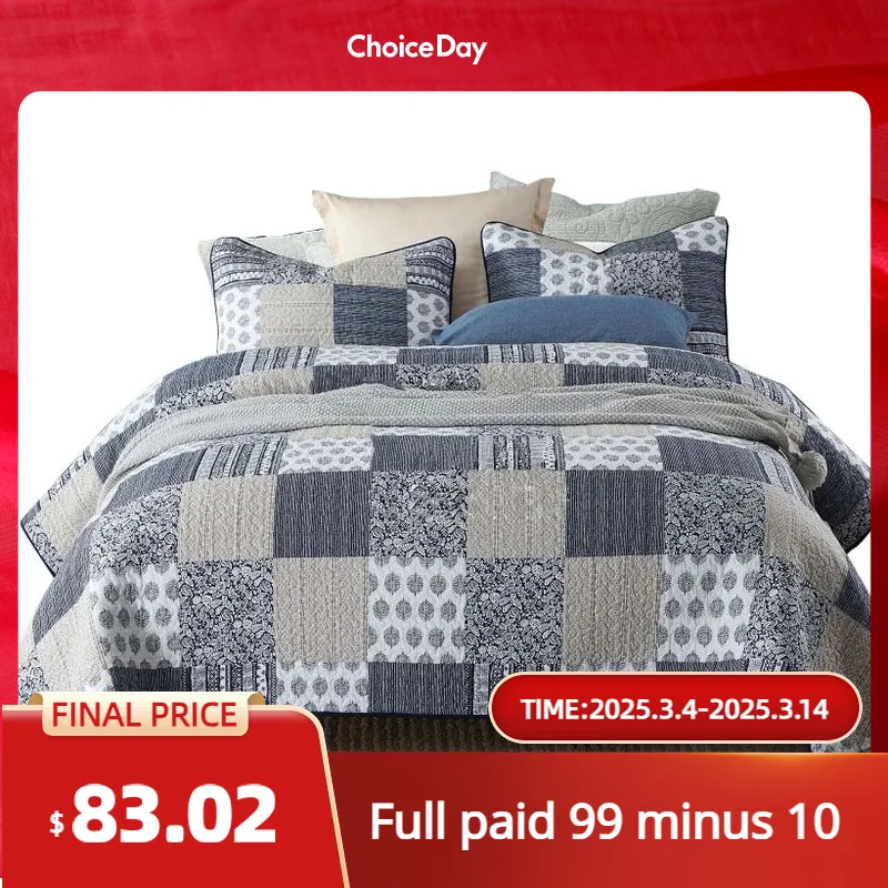 

Plaid Quilted Blanekt for Bed Printed Cotton Quilt Set 3PCS Bedspread on the Bed King Queen Size Summer Thin Comforter