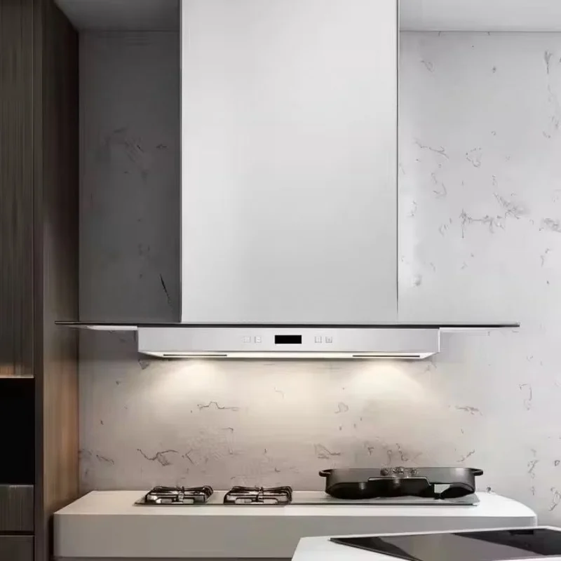 Household electric range hood island chimney exhaust hood with tempered glass