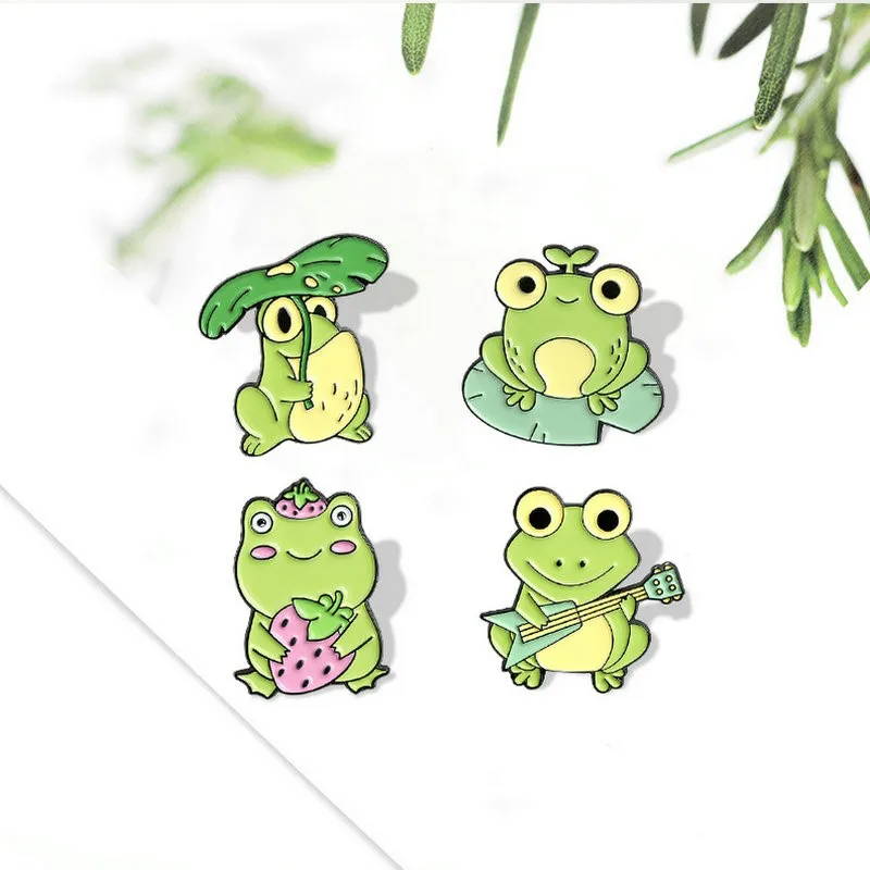 

Pin Custom Frog Lotus Leaf Brooches Bag Lapel Pin Cartoon Animal Badge Jewelry Gift for Kids Friends Quack Quack Enamel