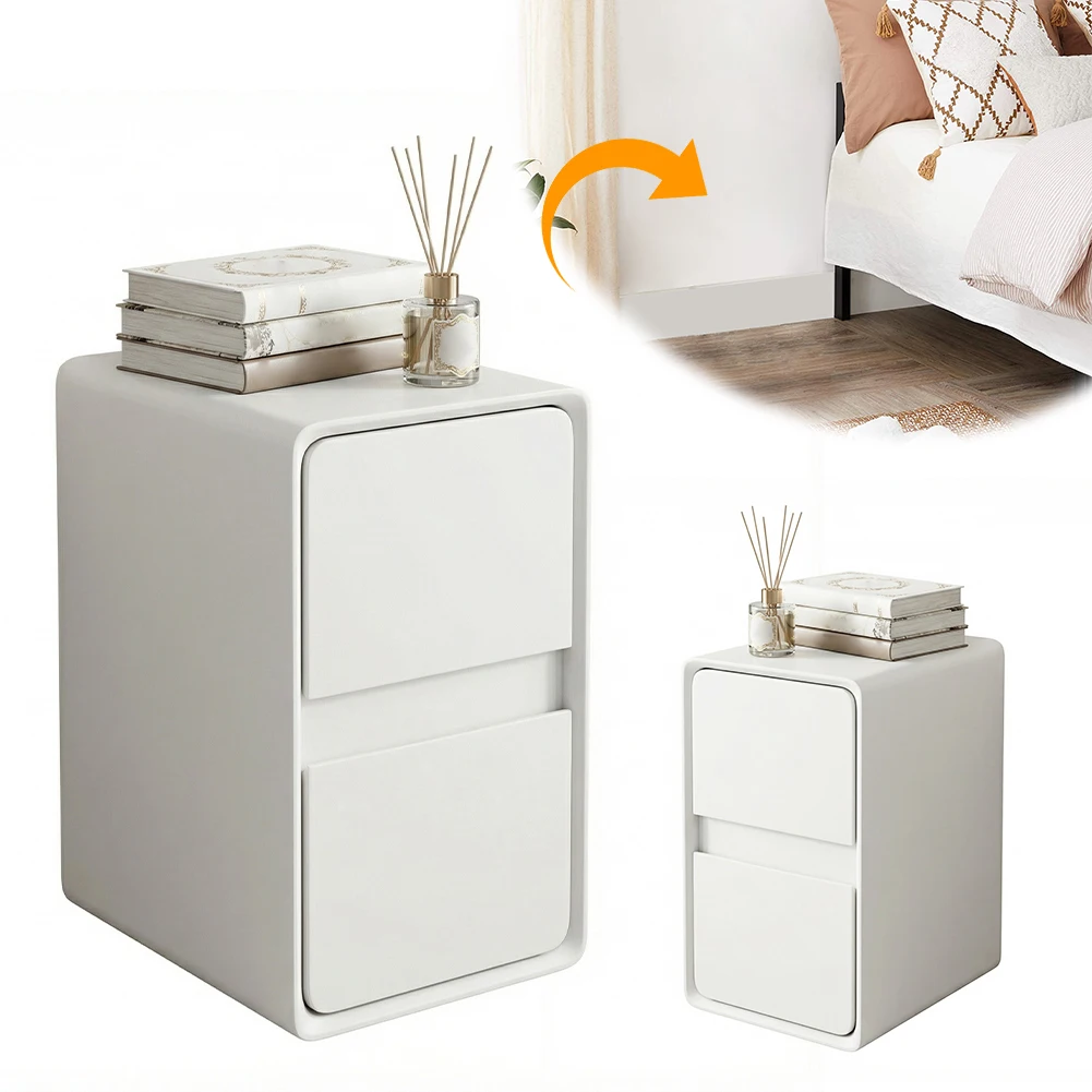 

Solid Wood Small Nightstand with Drawers Narrow Nightstand with Leather Surface Night Table for Living Room Small Space Couch