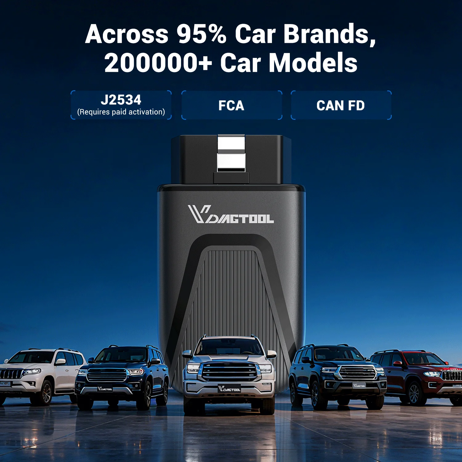 VDIAGTOOL D100 OBD2 Scanner Car Diagnostic Tools 23+ Reset Service Code Reader CANFD J2534 Protocol Lifetime Free Update