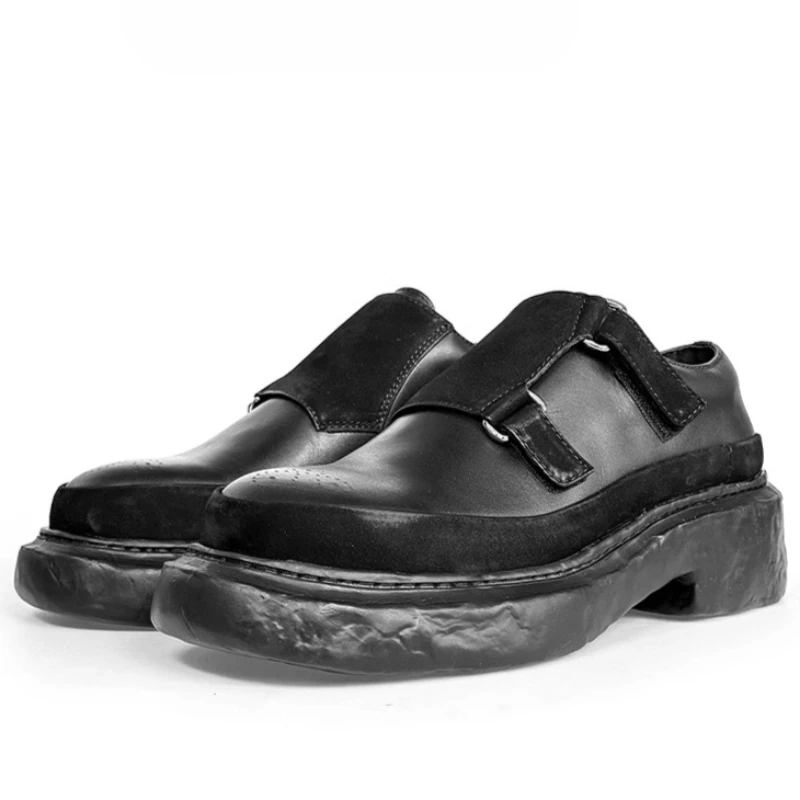 

Genuine Leather Wide Version Height Increasing Thick Soled Shoes for Men's Hand Sewn Ultra Light Thick Heel Munch Leather Shoes