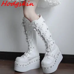 Metal Heart Shape Over The Knee Boots Women Crystal Bling Round Toe Lace Up Height Increasing Thick Sole Sexy Cool Girl Boots