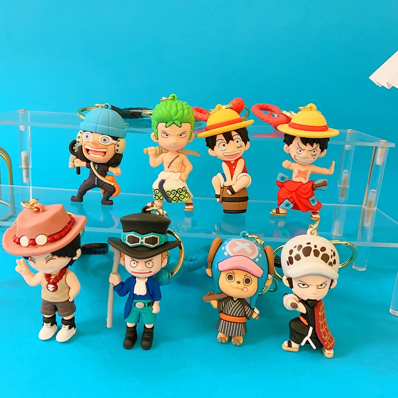 One Piece Keychains Anime Monkey D. Luffy Tony Chopper Roronoa Zoro Cartoon Character Keyring Doll Bag Backpack Pendant Gift