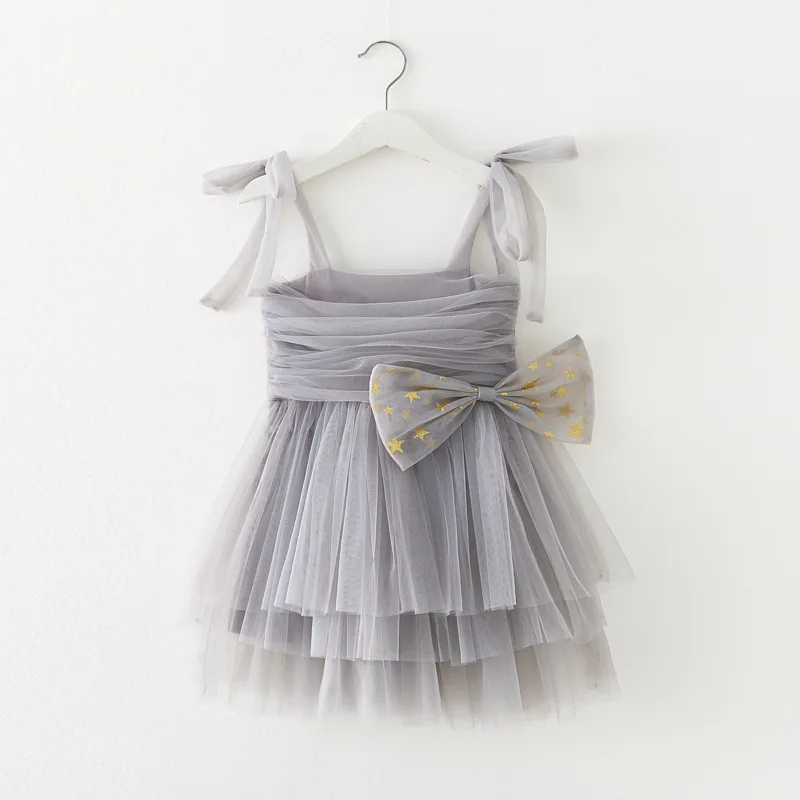 New 2024 Baby Girl Clothes Solid Color Cute Bow Tie Decoration Sling Lolita Baby Girl Dress Birthday Princess Puffy Dresses