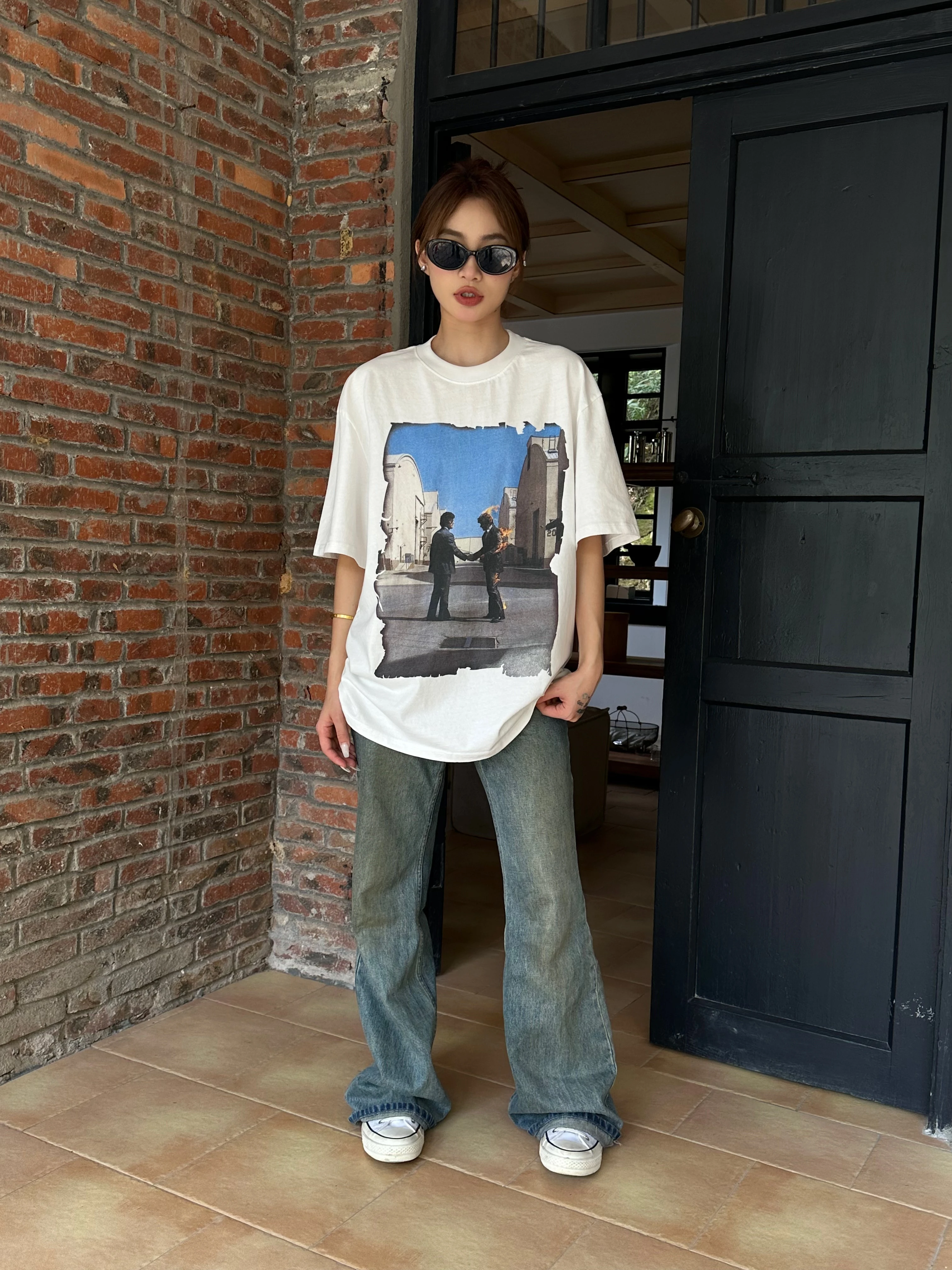 

2025 PINK FLO- Rock Band Tee High-Street Print Cotton Casual Loose Quality Round Neck Short Sleeve Tops T-Shirt For Men