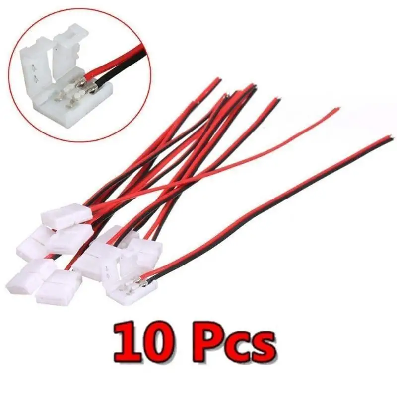 10Pcs 2 Pin LED Strip Connector Solderless Adapter For 3528 5050 LED Light Strip 8mm 10mm Single Head Cable Connector image 2