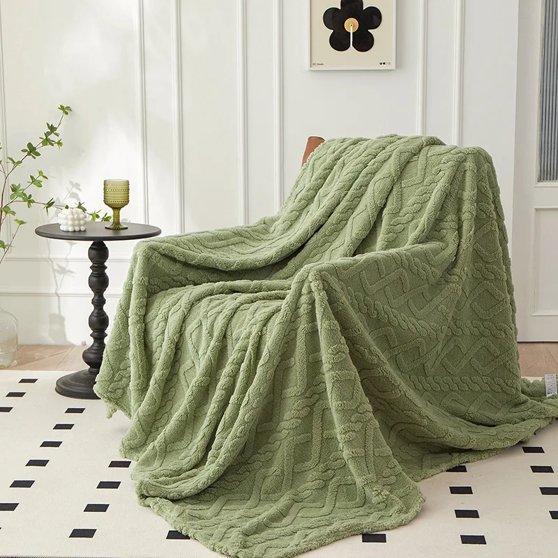 Winters Two Sided Thickened Taffu lamb Wool Blanket sage green monolayer Simple Warm Flannel Blanket for Sofa Blanket Bed cover