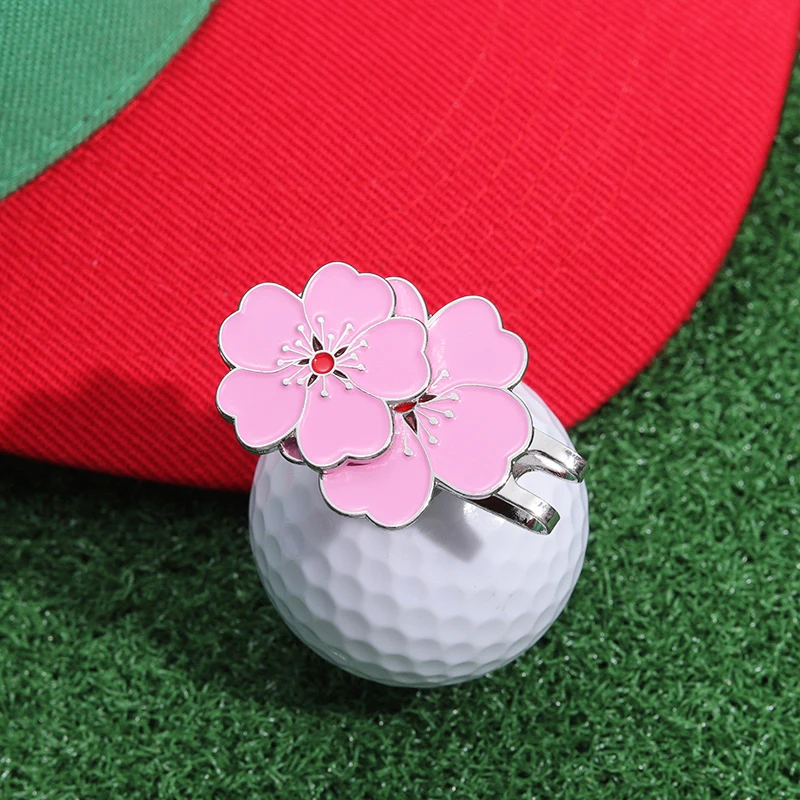 Golf Ball Marker Hat Clip Magnetic Removable Golf Ball Position Mark Romantic Cherry Blossoms Pattern One Putt Golf Accessories