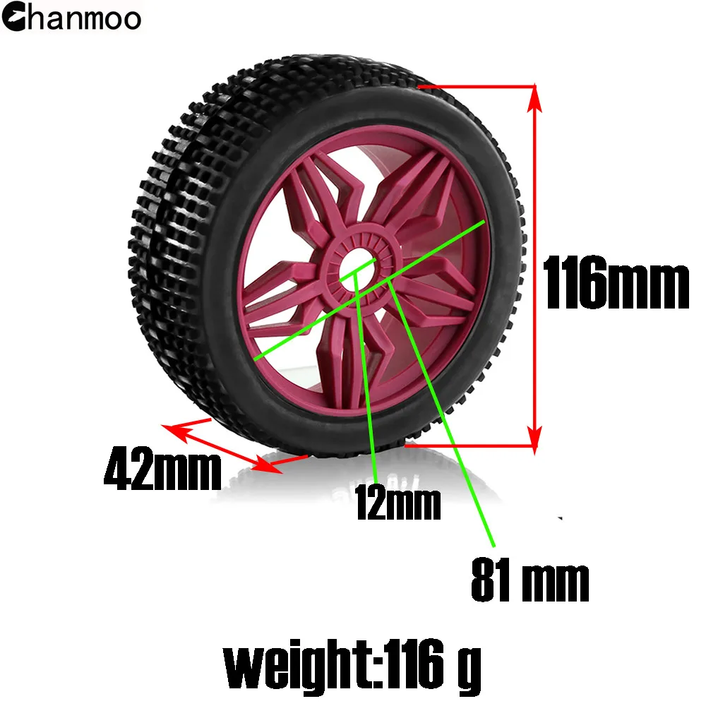 1:8 Wheels Off Road Tires With Plastic Wheel Rims 17mm Hex for 1/8 RC Buggy Car Kyosho MP10 4WD HSP Aton HONGNOR Upgrade Parts