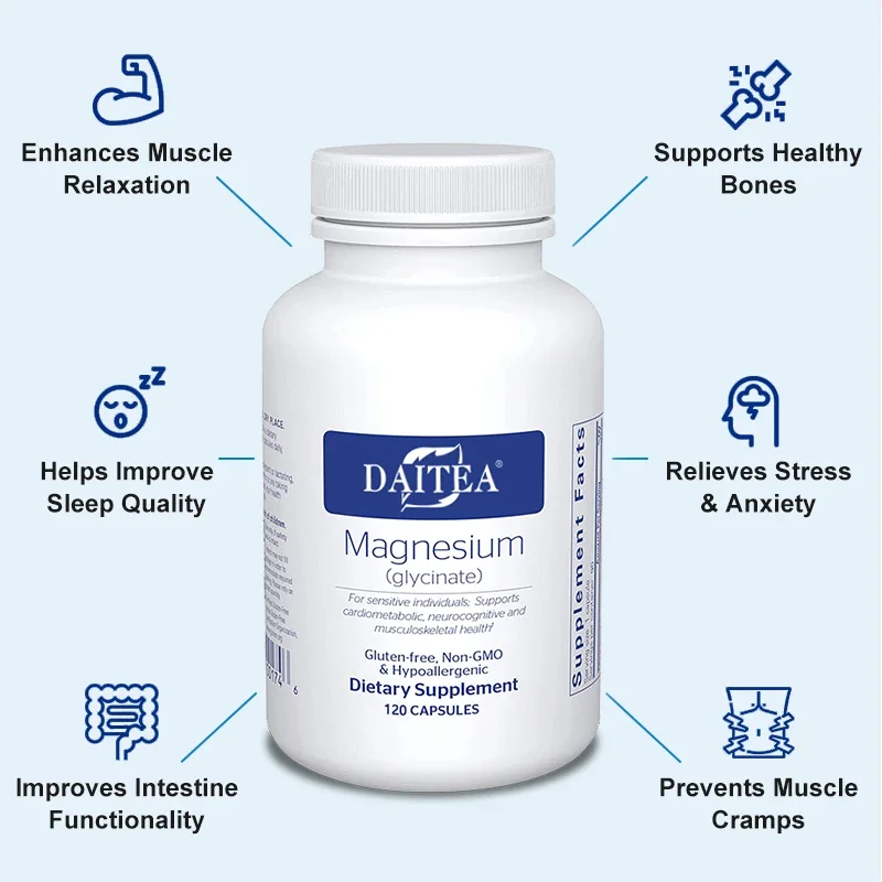 Magnesium Capsules (glycine) Help Muscles Relax and Prevent Spasms, Relieve Stress, Improve Sleep Quality, and Intestinal Health