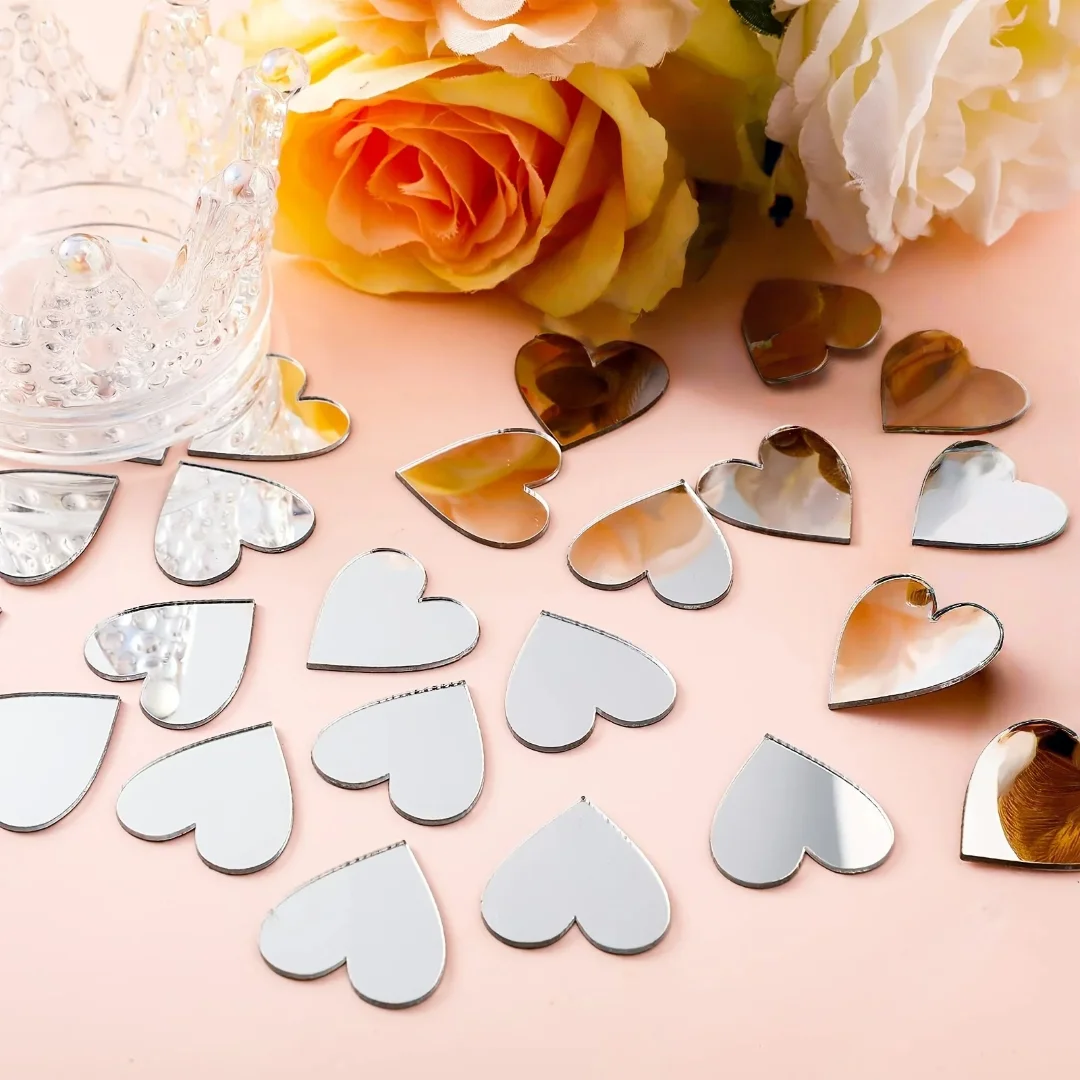 100pcs/lot 2cm/0.78inch Heart Acrylic Mirror Wall Sticker Round Square DIY Mirror Sticker Dots Wall Decals Wedding Party Decor