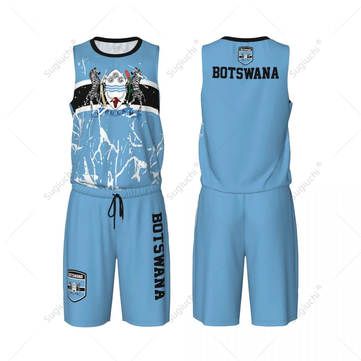 Botswana Flag Grain Men Basketball Set Shirt & Pants Sleeveless