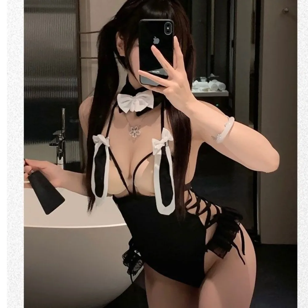 

Комплект нижнего белья для ролевых игр с кроликом-милый костюм горничной с котом, сексуальное нижнее белье с кроликом Playboy-боди с милым котом для ролевых игр