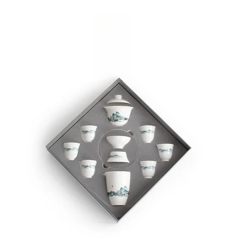 Qianli Jiangshan Kung Fu tea set, the whole set of household living room cover bowl teacup office