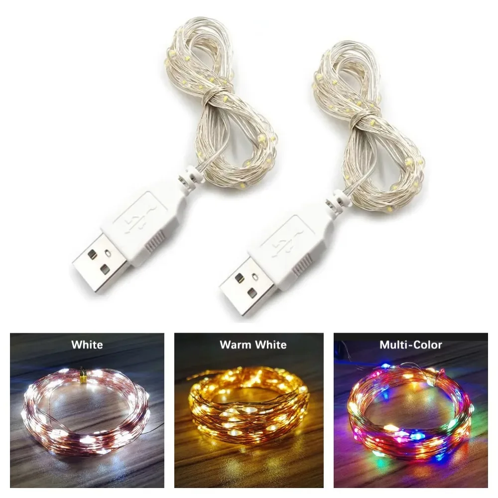 

USB Powered String Light, 1-10m White/Warm White/Multi-Color Fairy String Lights for Wedding Party Christmas Festival Decor