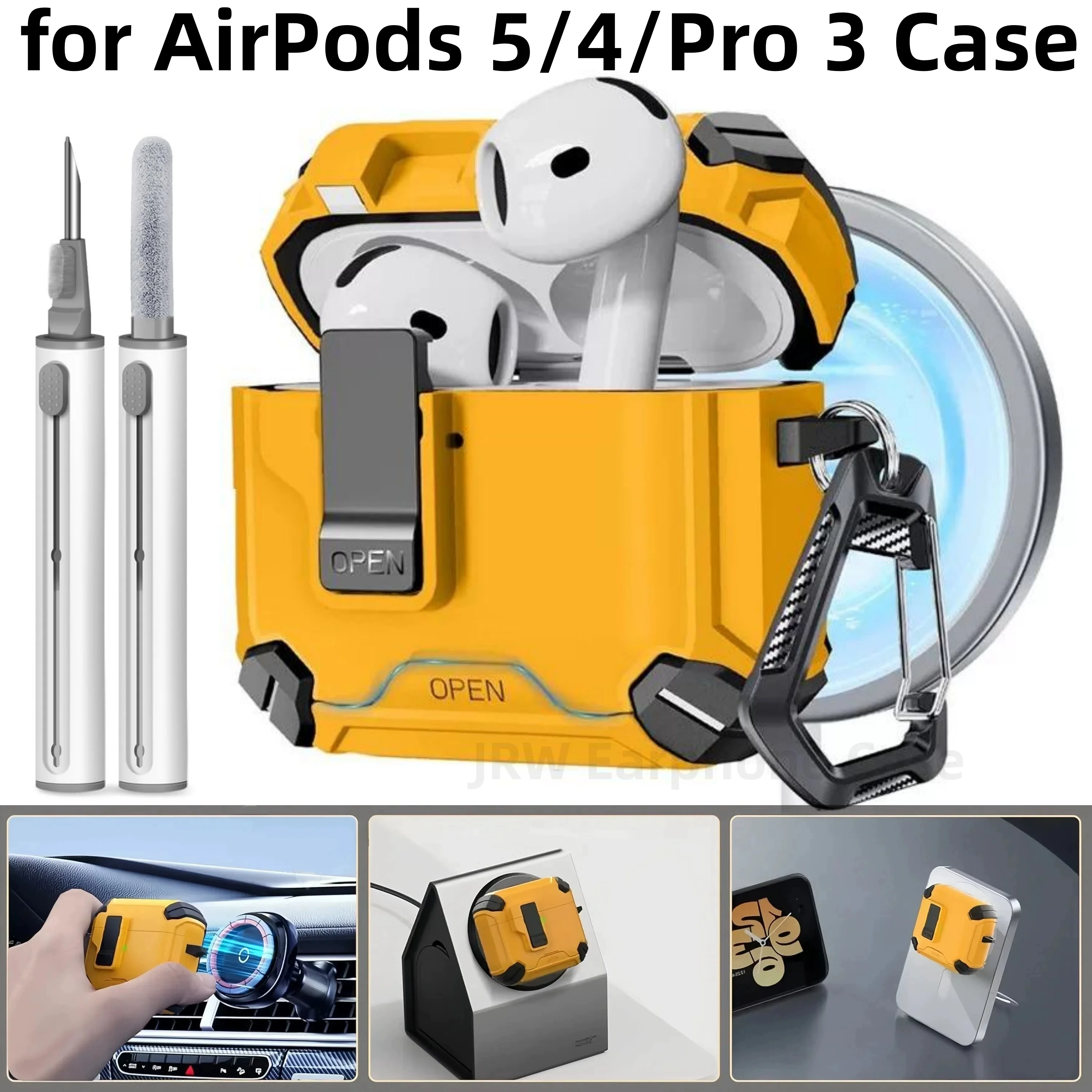for AirPods 5/4/Pro 3 2026 Case with Magnetic Lock Magsafe Compatible Phone Stand Design Auto Secure Lock Case for AirPods 5/4