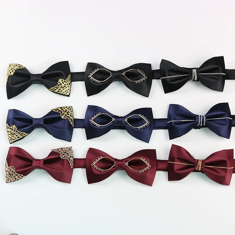 

11.5*6.5cm High-quality New Tide Claret Wine Navy Solid Polyester Diamond Bowtie for Man Groom Groomman Wedding Business Necktie