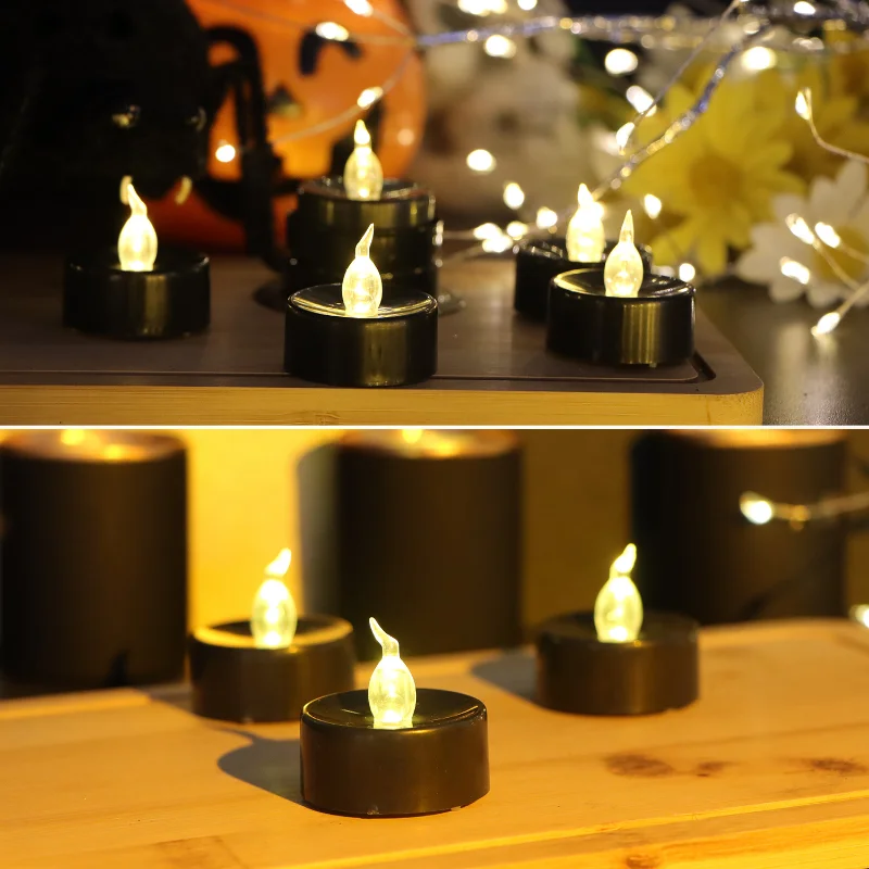 Mini LED Candles Lights Battery Powered Electronic Flameless Tealight Black Tearful Candle Lamps For Halloween Party Decoration