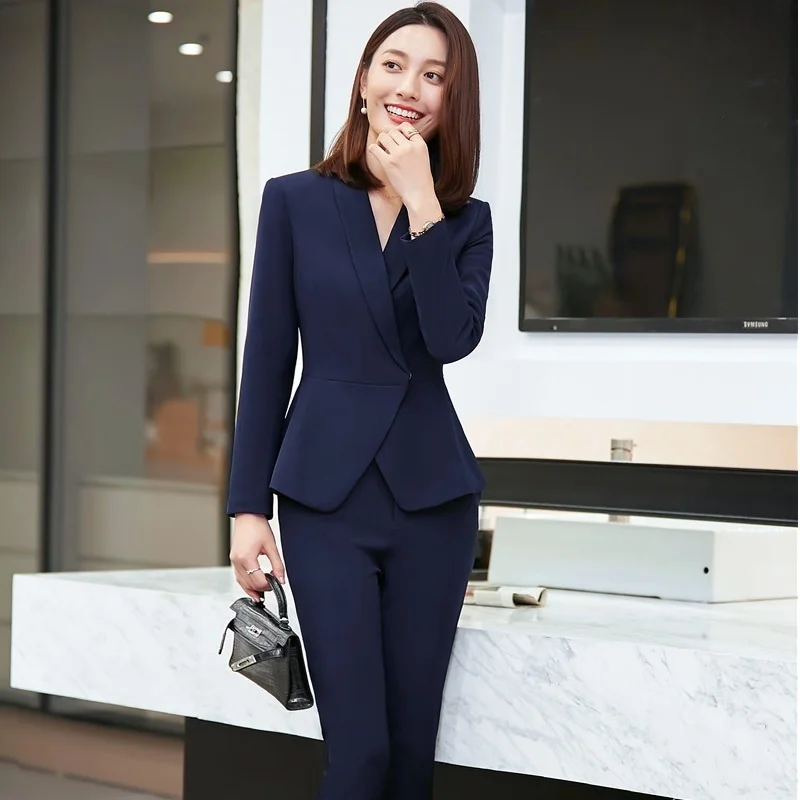 

New 2021 Women 2 Piece Set Suit Blazer and Trousers for Women Career Interview OL Styles Professional Blazers Pants Suits