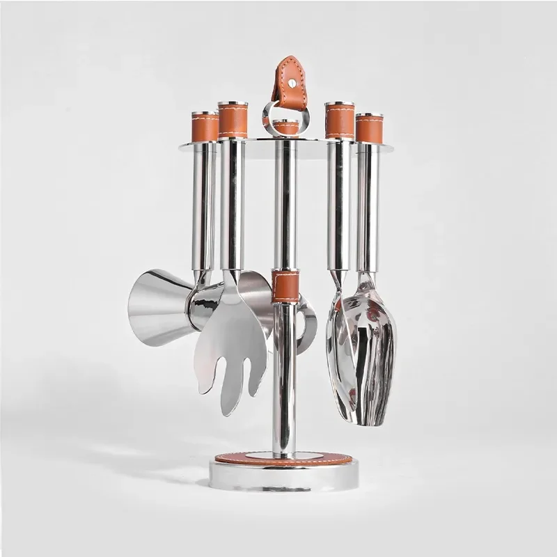 Modern simple kitchen stainless steel leather tableware set sales office kitchen pantry cafe props ornament