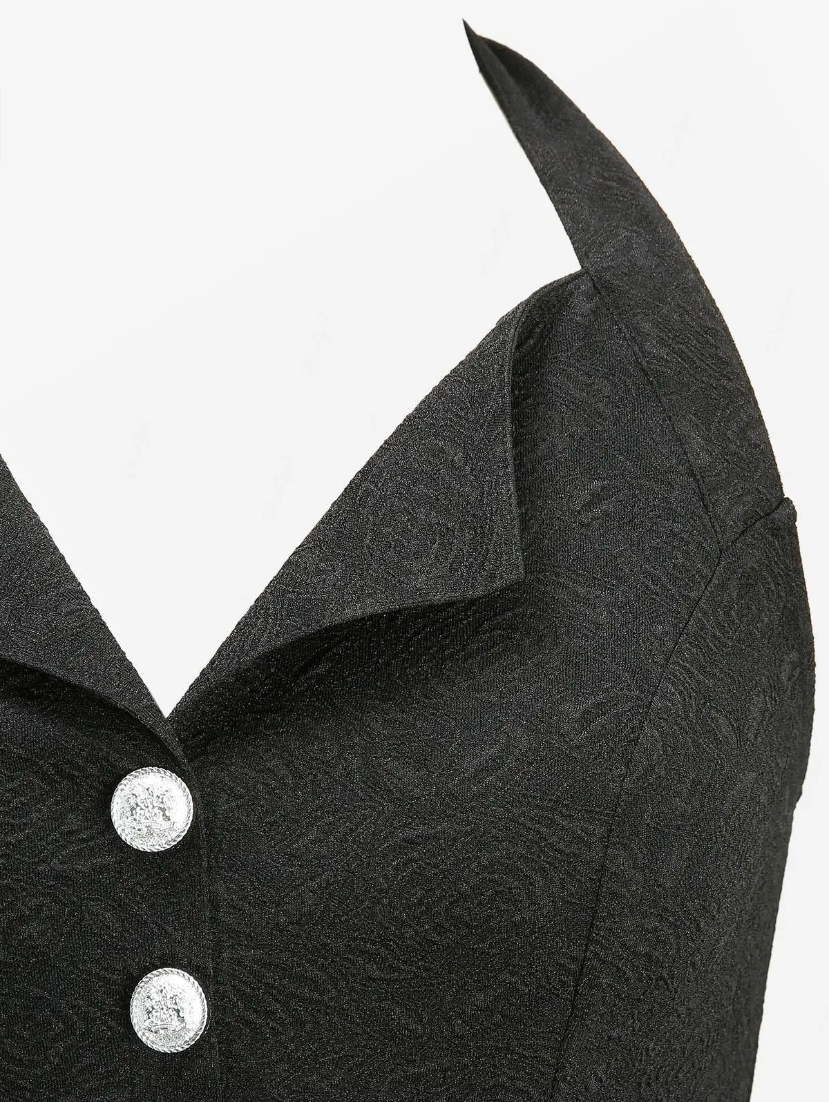 ROSEGAL Plus Size Rose Flower Jacquard Dress Buttons Halter Neck with Removable Belt Women's Casual Elegant A-Line Dress Vestido