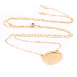 2pcs Stainless Steel Gold Plated Adjustable Chain Necklace Bezel Blanks Fit 13x18mm Oval Cabochon Pendant Base Setting Trays Diy