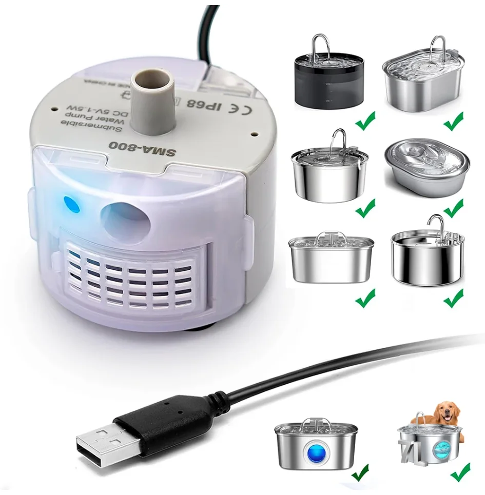 

1pc Water Pump For Pet Fountain Stainless Steel Water Feeder Water Pump SMA-800 Ultra-Quiet USB Only Water Pump