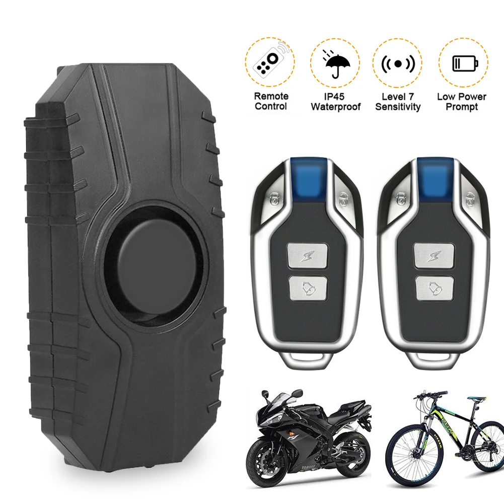 Motorcycle Bicycle Alarm 113dB Loud Vibration Sensing Wireless Anti-Theft Vehicle Security Alarm System with Remote Control