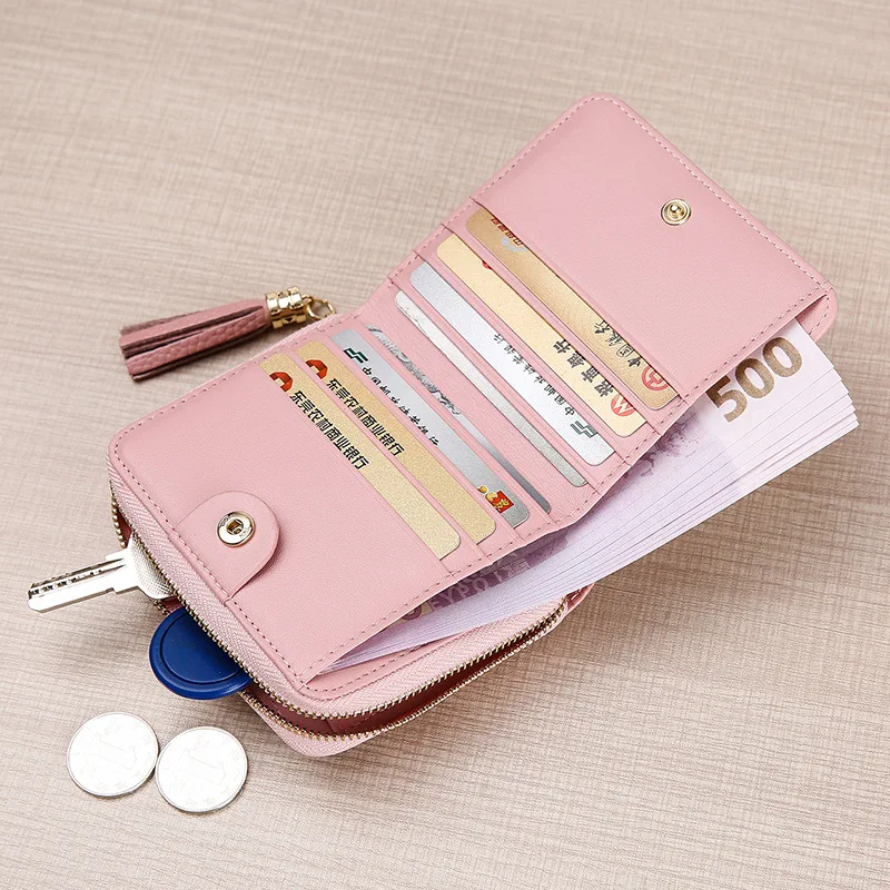 2024 New Tassel Design Genuine Leather Short Wallet for Women Luxury Designer Minimalist Card Wallet Exquisite Gift Box