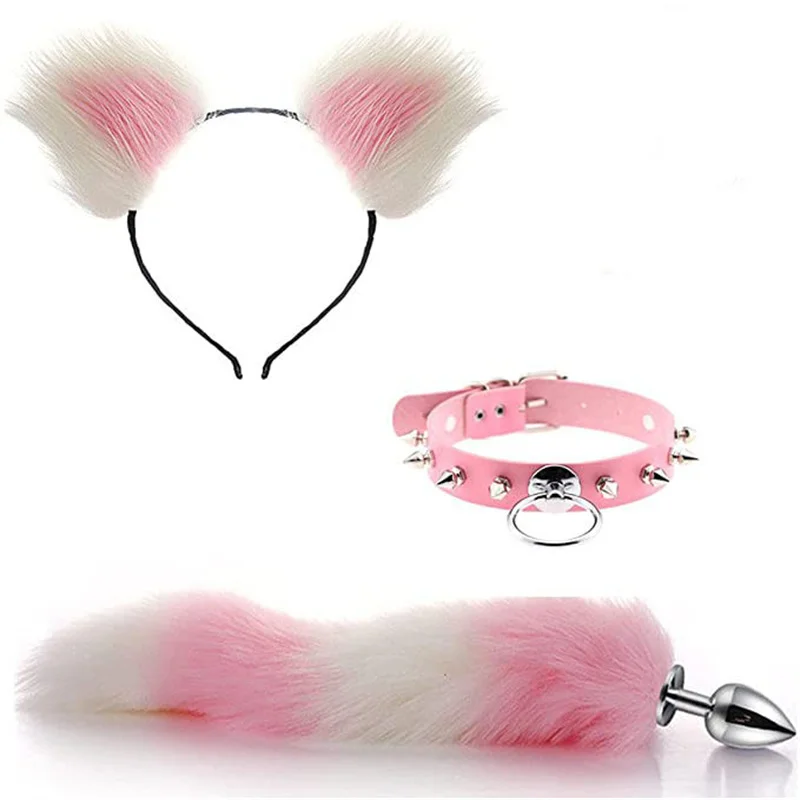 Cute Cat Ears Hair Clip Milk Clip Backyard Fox Tail Anal Plug Male and Female Appliances Sex Supplies Sm Metal Sex Suit Fox Tail