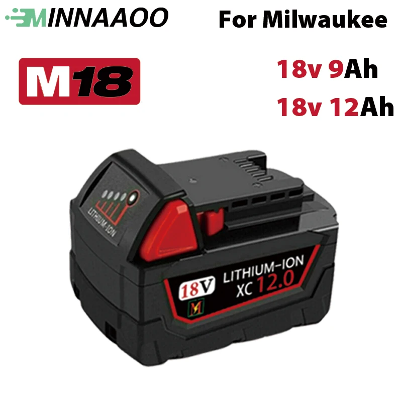 

Аккумулятор MINNAAOO 18 В, 5/6/9/12 Ач для инструментов Milwaukee, совместимый с M18B5/XC/BR (48-11-1815/1850), высокий выход, 18650