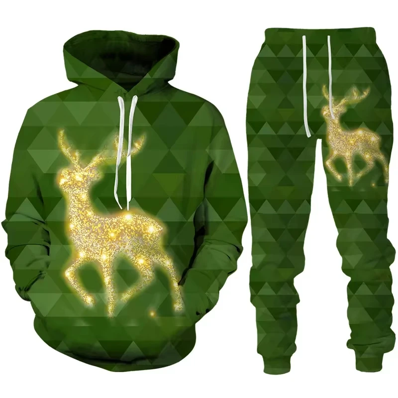 Neueste Weihnachten Hoodie Set Männer Kleidung 3d gedruckt Männer lässig Hoodie Hose Trainings anzug Set Männer Kapuze Sportswear Set 2 Stück Set