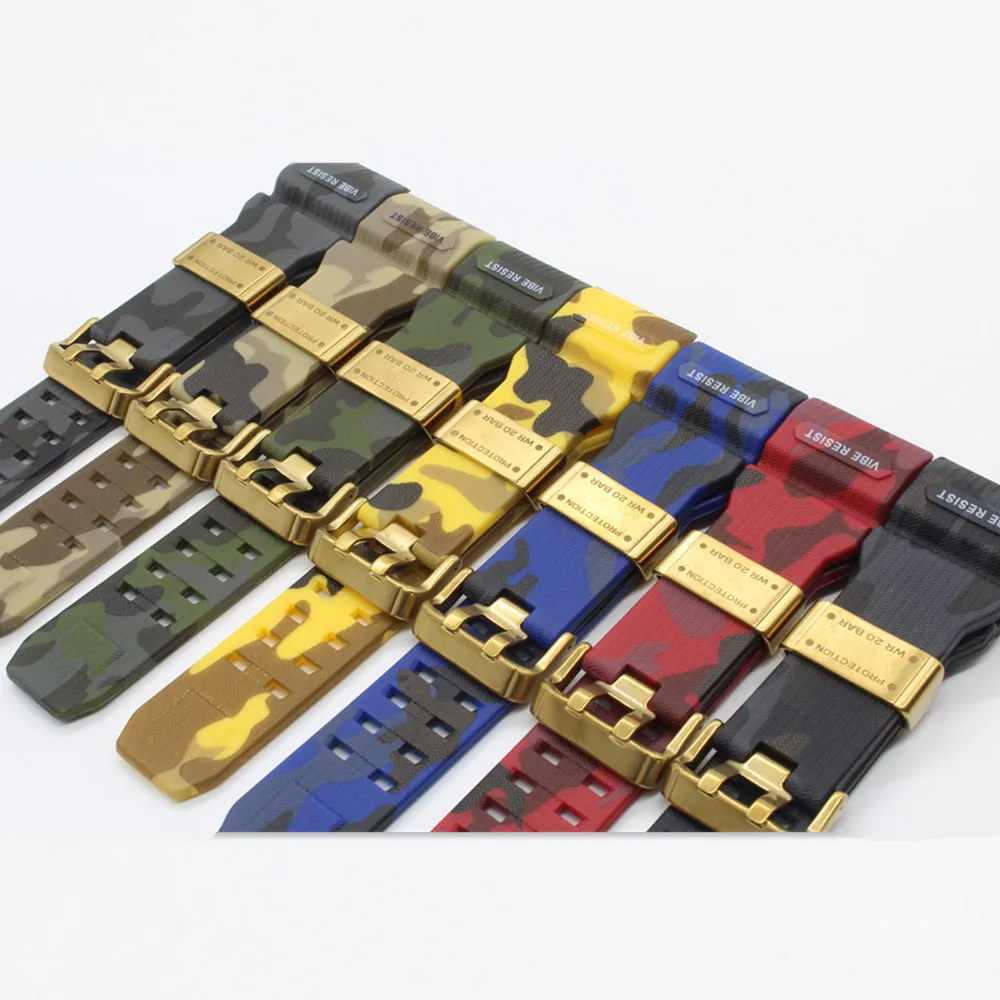 Camouflage Strap for gwg1000-gb GWG-1000GB Soft TPU Watch Metal ring Band Men Sport Watchband Straps Bands Clasps Bracelet Belt