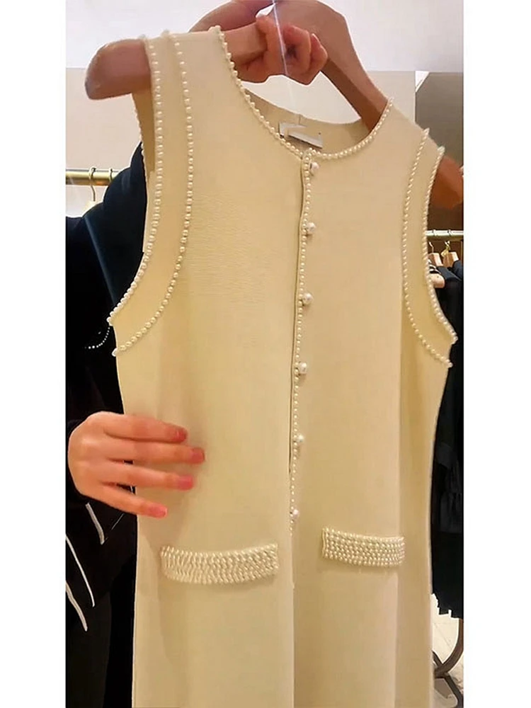 Gilet tricoté unique Dr Beach Holiday Tea Break Ele Sensation hors matière de soie blanche ronde Neline Svel Midi Le...