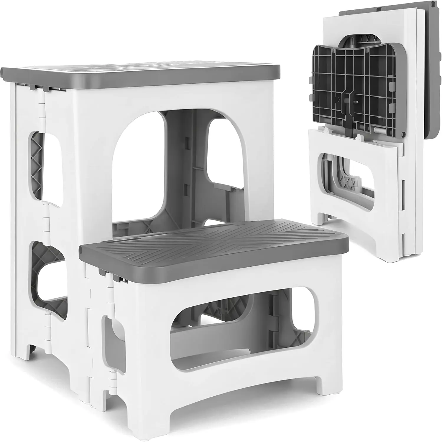 

Folding 2 Step Stool for Adults Dual Height (8” & 17”), Holds 300 lbs | Foldable, Anti-Slip, Portable Step Stool for Kitchen