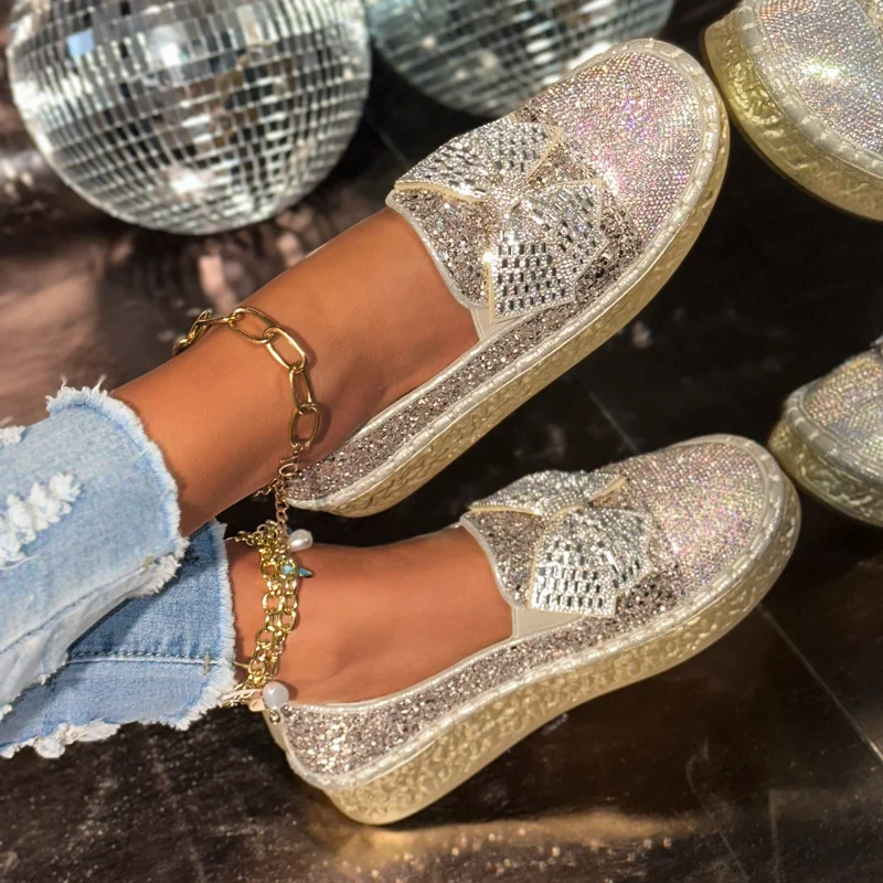 

Женская обувь на плоской подошве, весенне-осенние повседневные кроссовки, женская модная дизайнерская обувь на плоской подошве с неглубоким носком, женские роскошные лоферы с блестками