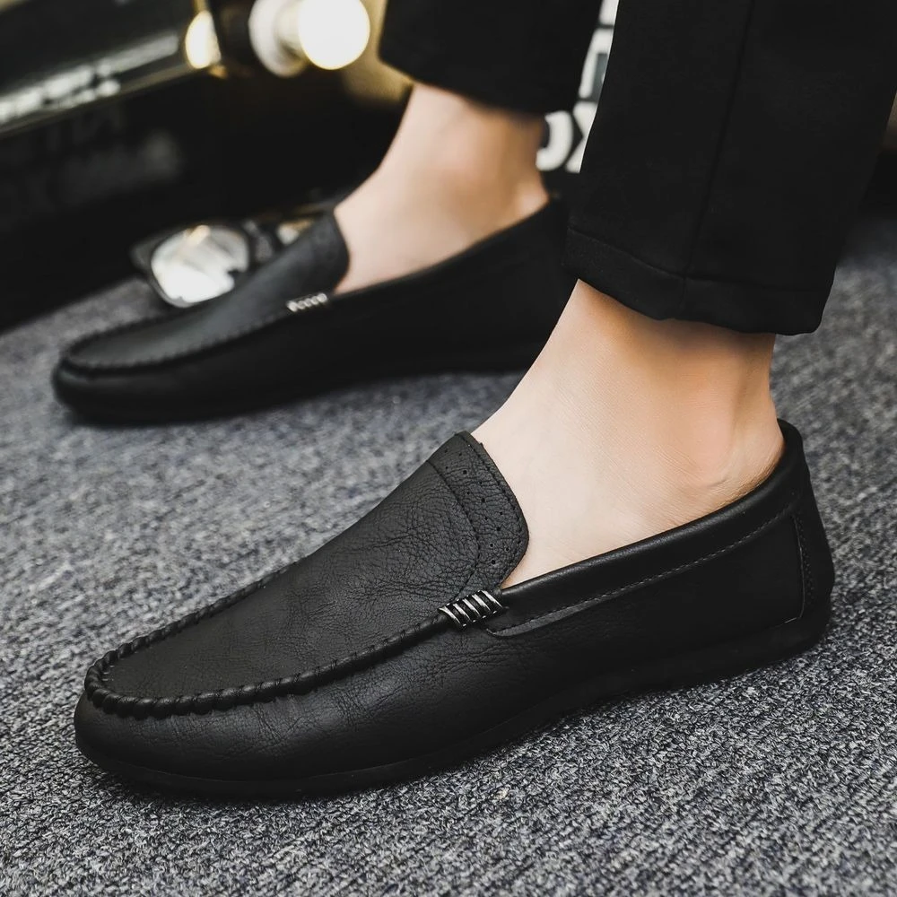 

Round Toe Flat Slip-on Men's Leather Shoes 2025 Trend Classic Original Retro in Promotion Fashion Social Adults Male Casual Shoe