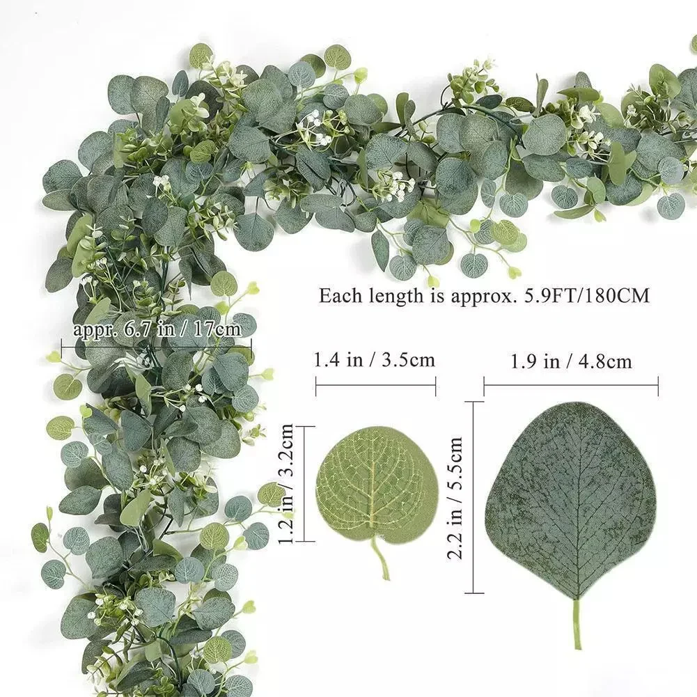 180cm Artificial Eucalyptus Leaves Greenery Garland Faux Plant Spring Vines Fake Plants Vine For Wedding Arch Garden Home Decor