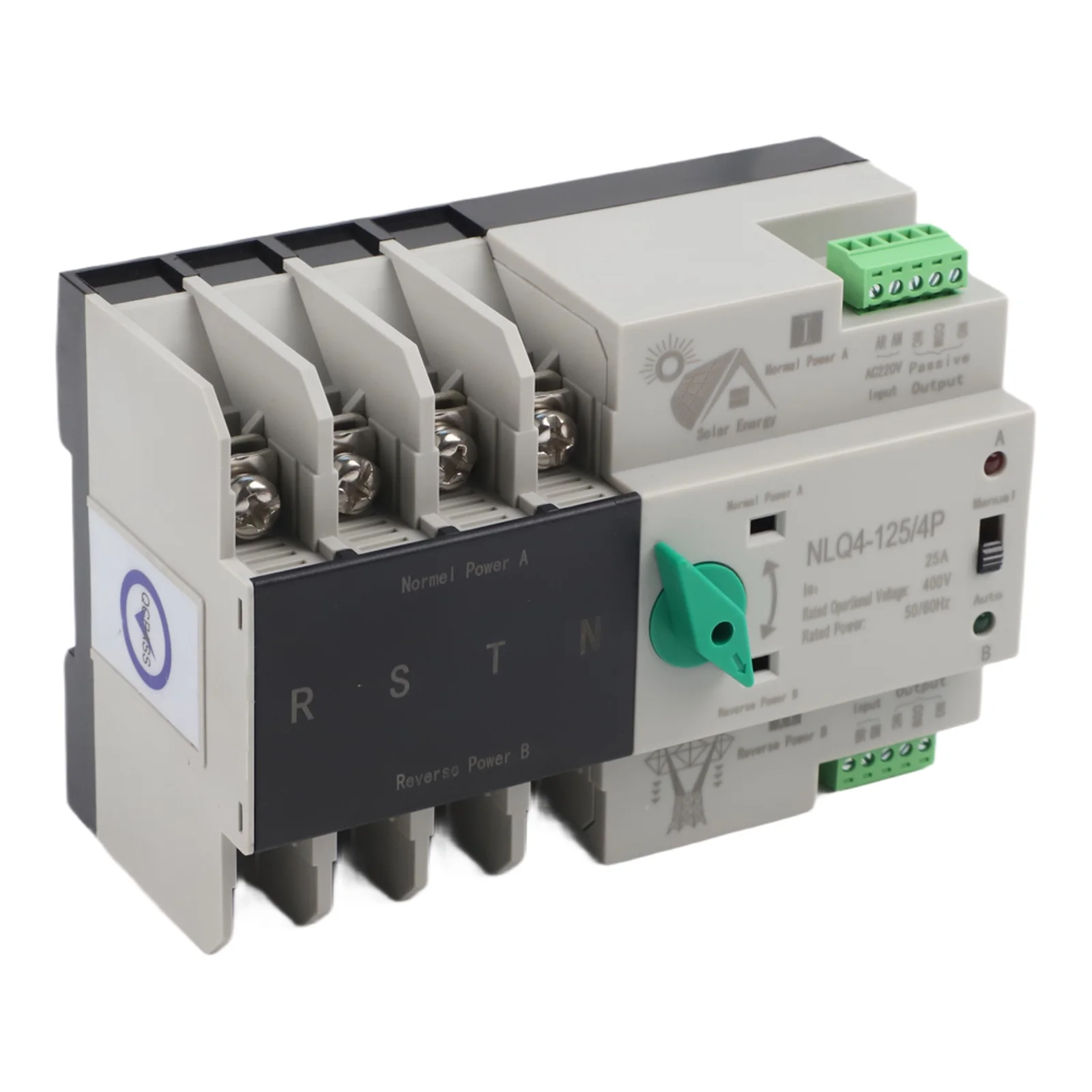Dual Power Automatic Transfer Switch 4 Poles 400 Volt For Solar And Municipal Electricity With Fast Transfer Time And Din Rail
