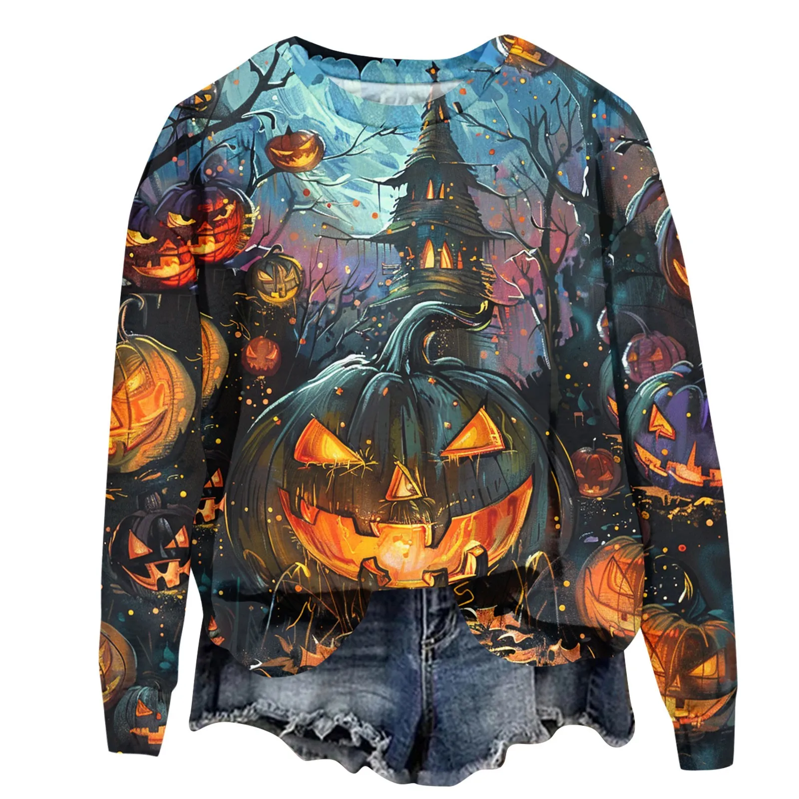 

Plus Size Halloween Sweatshirt Women's Pumpkin Print Long Sleeve Crew Neck Loose Tops Female Pullover Sweatshirt