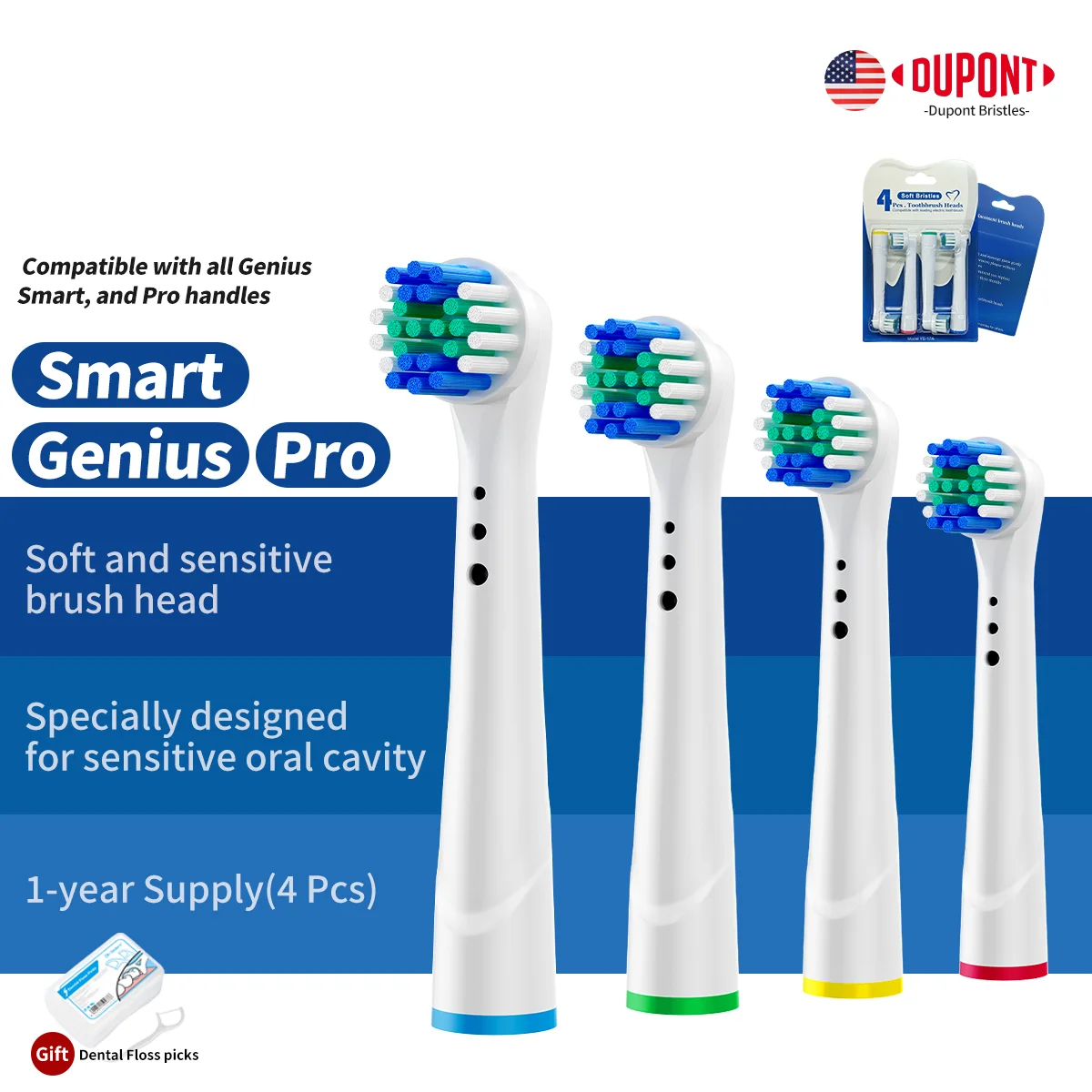 Compatible Rotating Toothbrush Replacement Head Oralb Series Smart/Genius/Pro Value Pack 1 Year Supply Medium Soft Bristle