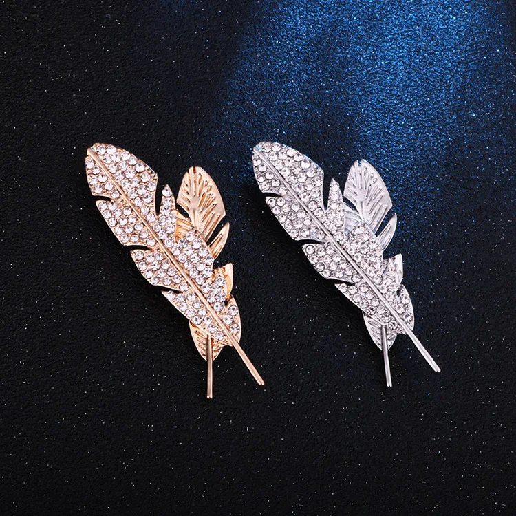 Exquisite Zircon Feather Wings Brooch Men's Trendy Business Suit Dress Pin Fashion Shirt Collar Badge