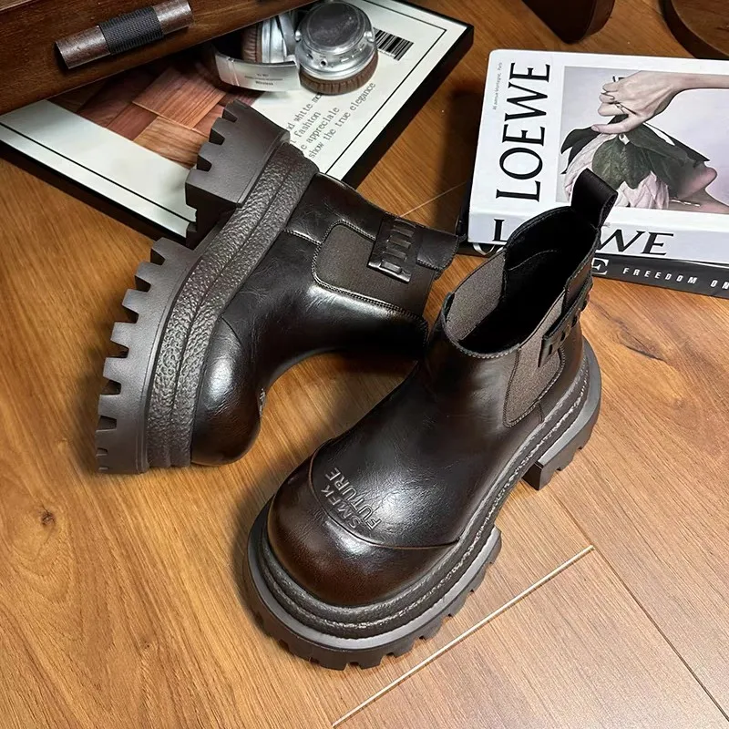 Chunky platform women's English-style high-heeled chimney boots Chelsea short boots Japanese style