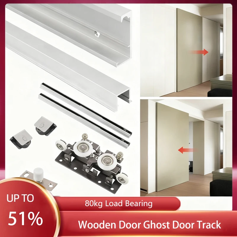 

JISHI Trackless Ghost Door Hardware Set With Two Way Buffer Damping For Floating Sliding Wood Door Hidden Hanging Wheel System