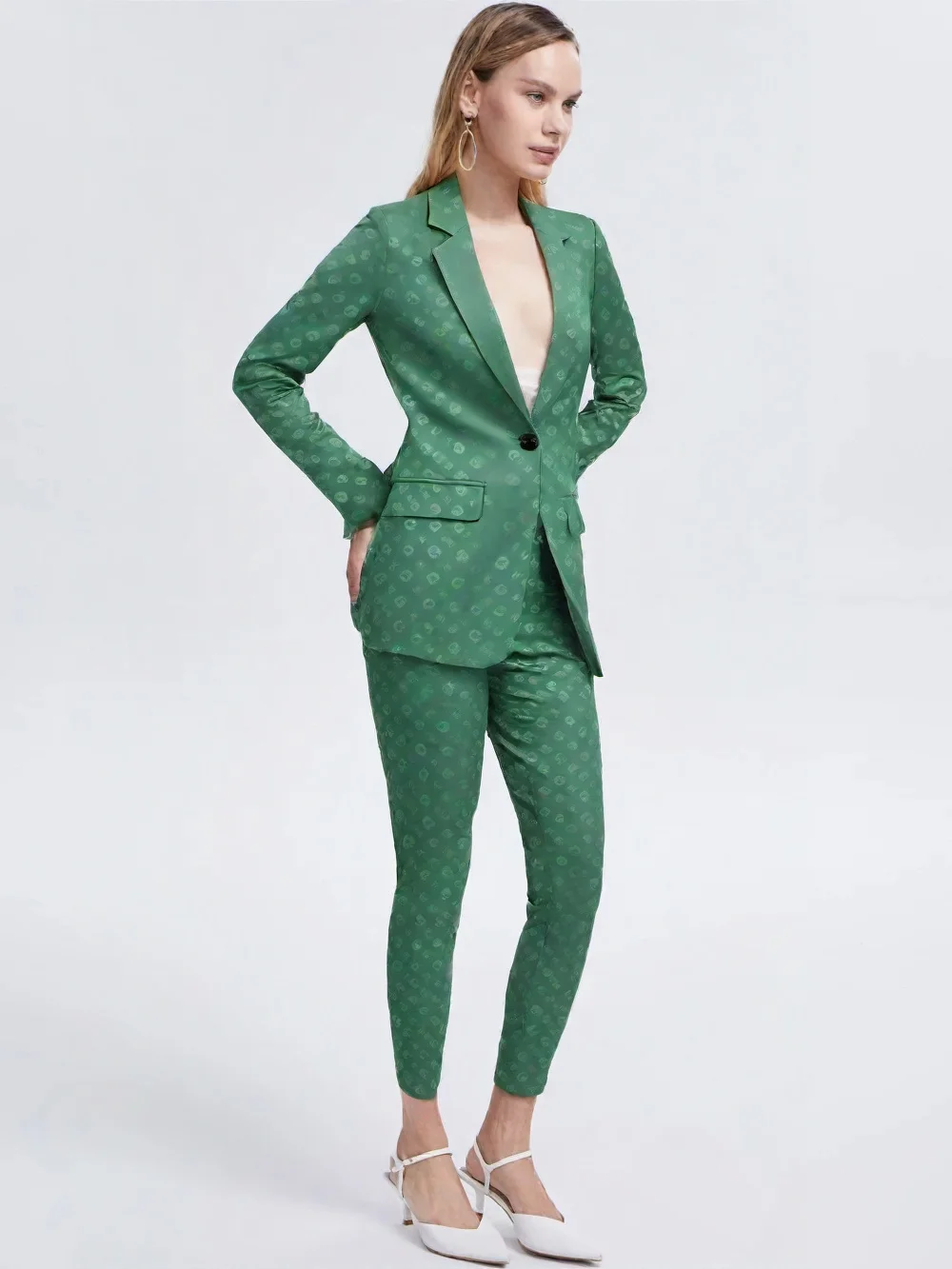 Elegante feminino personagem impressão blazer único botão jaqueta de negócios senhora do escritório casaco superior para primavera outono s-xl