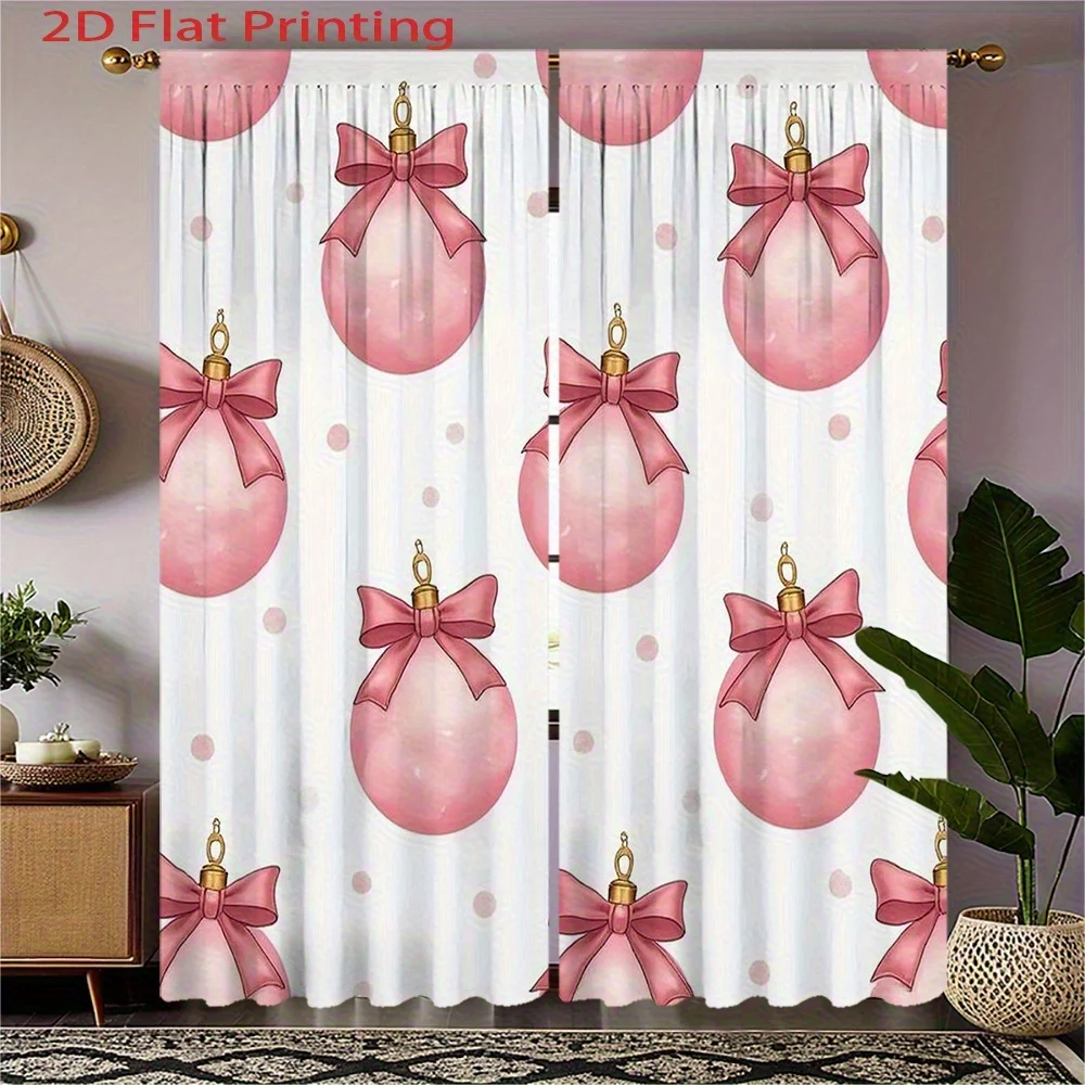 2pc Pink watercolor spherical pattern curtains, polyester fabric, machine washable, suitable for bedroom and living room décor.