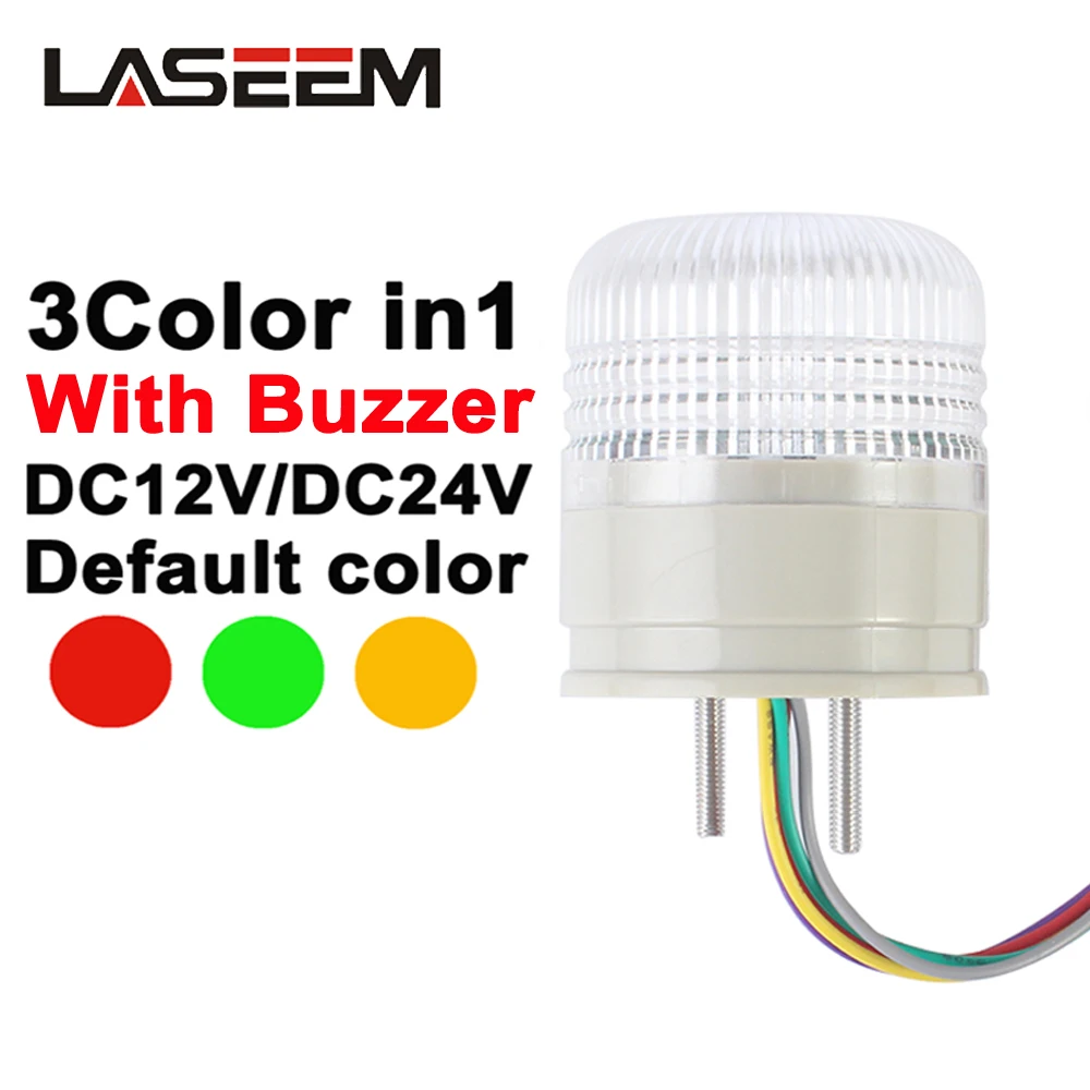 

3in1 Alarm Lamp DC12V/24V Signal Warning Light Green Red Yellow Indicator LED Security Alarm Flashing /Steady Light With Buzzer